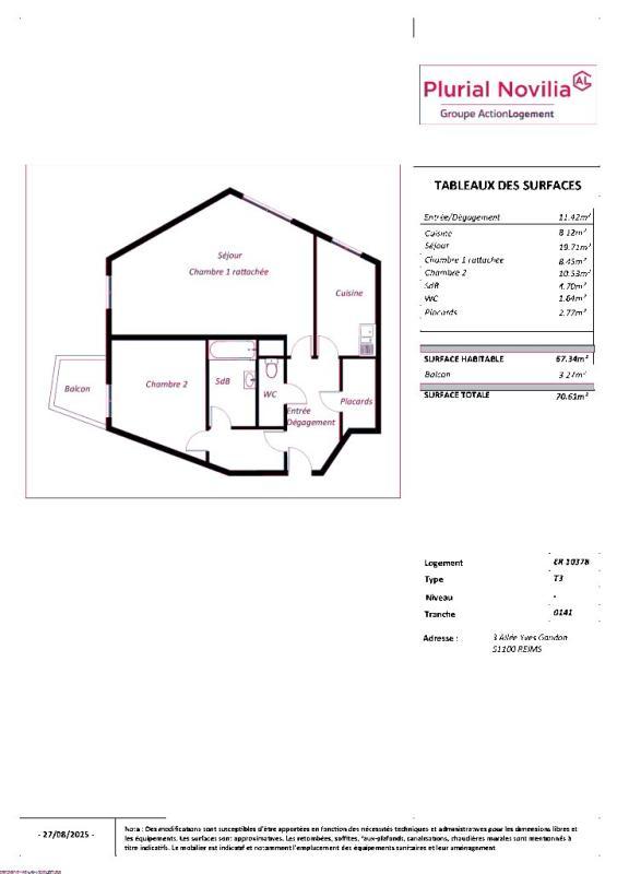 Appartement - 67 m² - 3 pièces