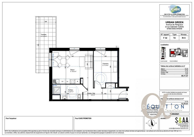 Appartement - 45 m² - 2 pièces