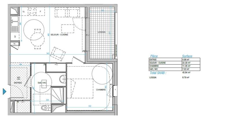 Appartement - 45 m² - 2 pièces