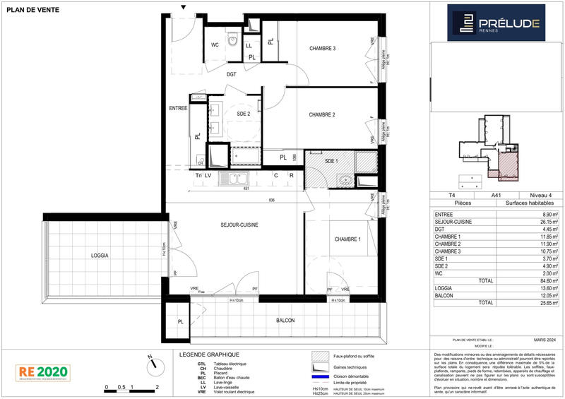 Appartement - 85 m² - 4 pièces