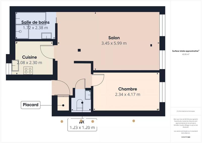 Appartement - 45 m² - 2 pièces