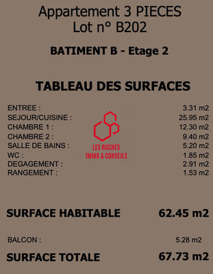 Appartement - 62 m² - 3 pièces