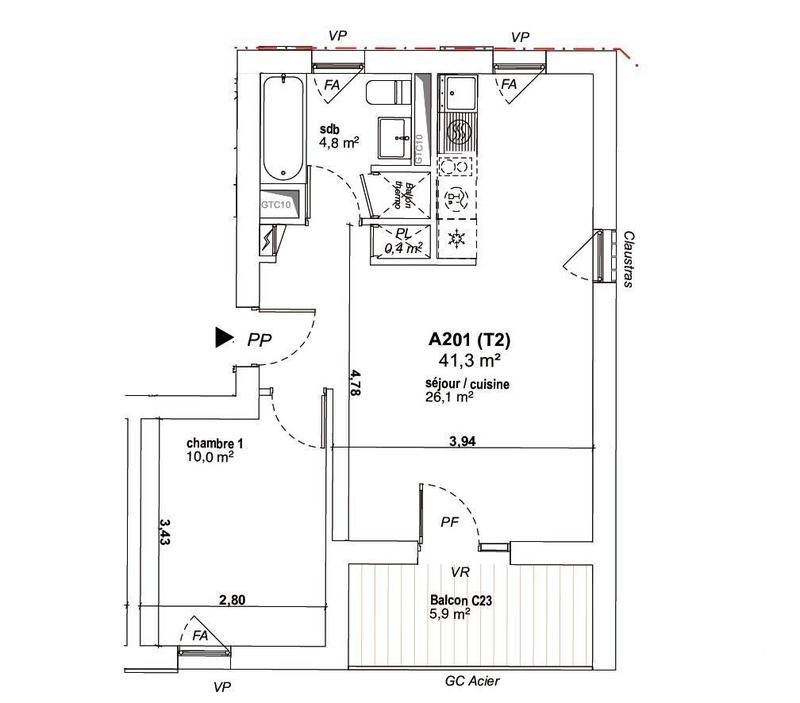 Appartement - 41 m² - 2 pièces