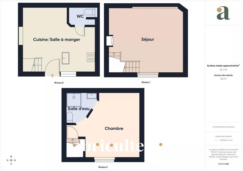 Maison de ville - 55 m² - 3 pièces