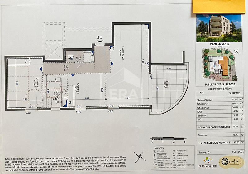 Appartement - 70 m² - 3 pièces