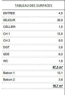 Appartement - 67 m² - 3 pièces