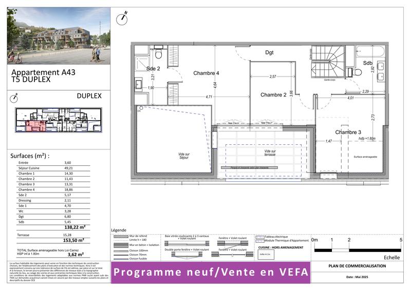 Duplex - 138 m² - 5 pièces