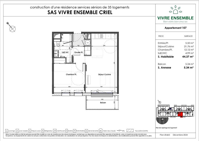 Appartement - 44 m² - 2 pièces