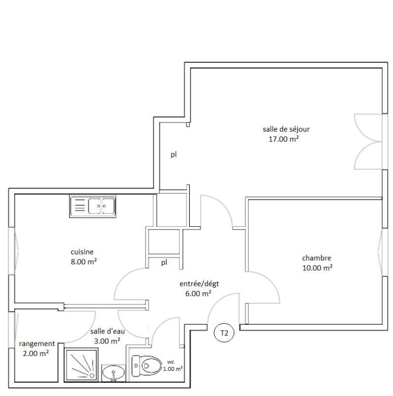Appartement - 44 m² - 2 pièces
