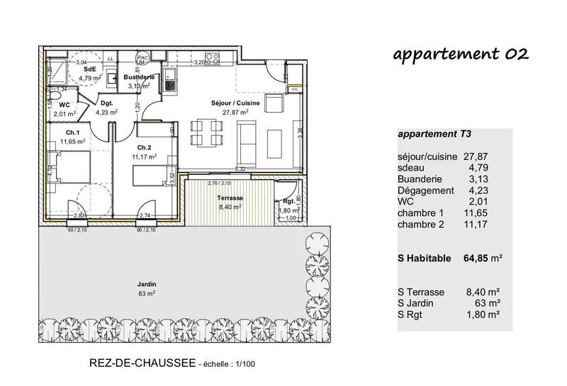 Appartement - 64 m² - 3 pièces