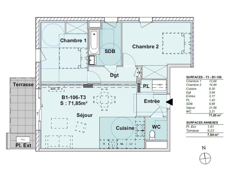 Appartement - 72 m² - 3 pièces