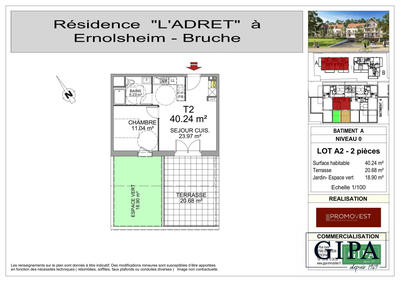 Appartement - 40 m² - 2 pièces