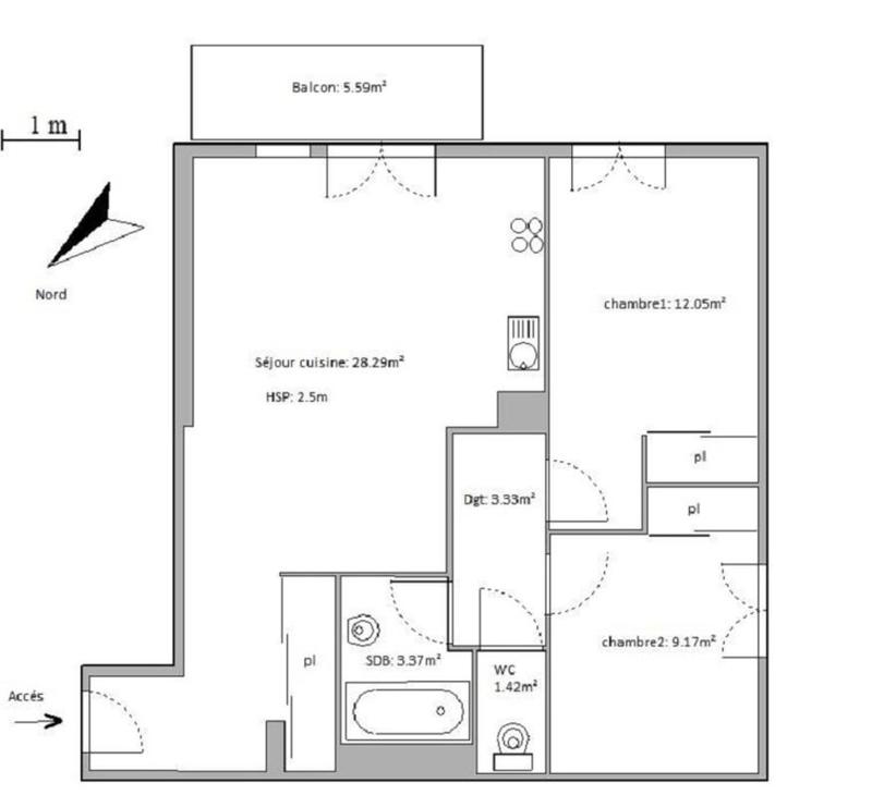 Appartement - 56 m² - 3 pièces