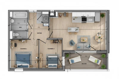 Appartement - 61 m² - 3 pièces