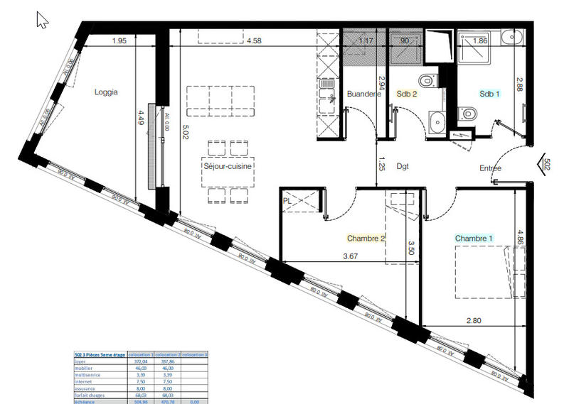 Chambre - 12 m² - 1 pièce