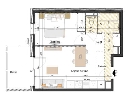 Appartement - 38 m² - 2 pièces