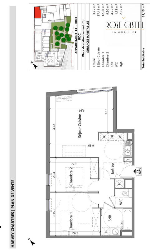 Appartement - 63 m² - 3 pièces