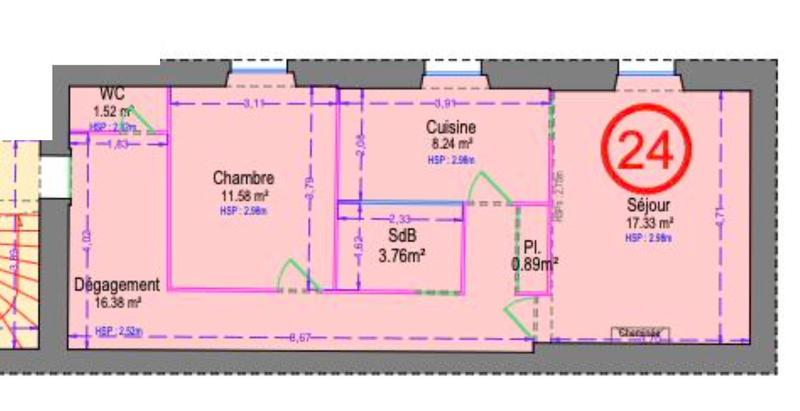 Appartement - 60 m² - 3 pièces