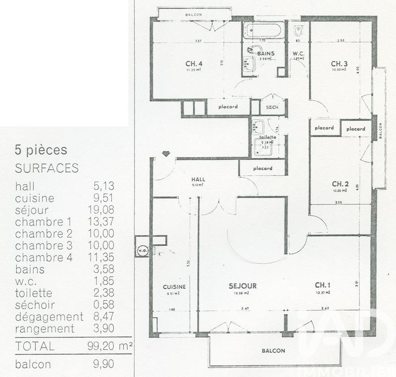 Appartement - 99 m² - 5 pièces