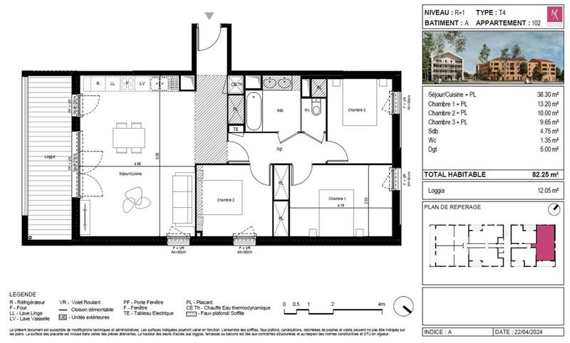 Appartement - 82 m² - 4 pièces