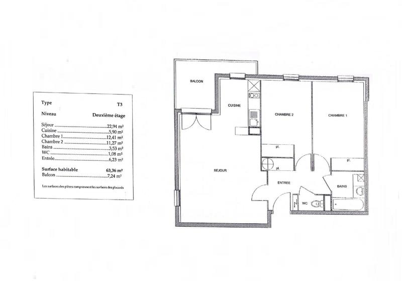 Appartement - 63 m² - 3 pièces
