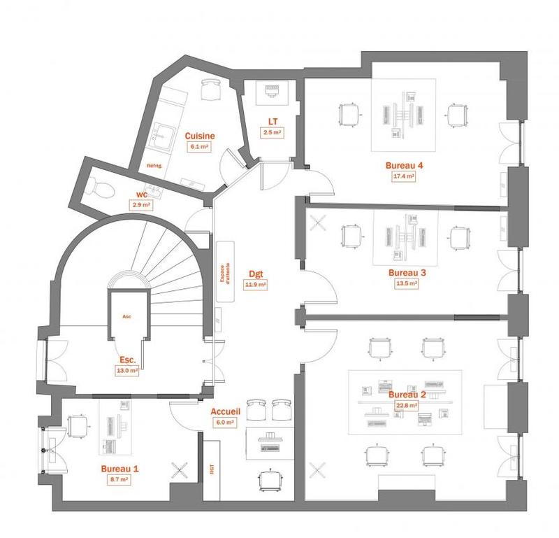 Bureau - 90 m² - 4 pièces