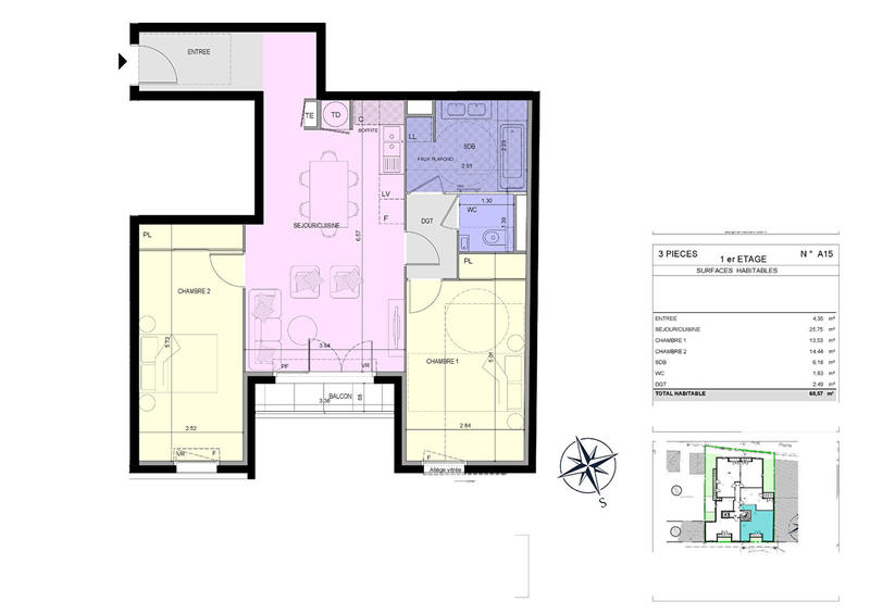 Appartement - 68 m² - 3 pièces