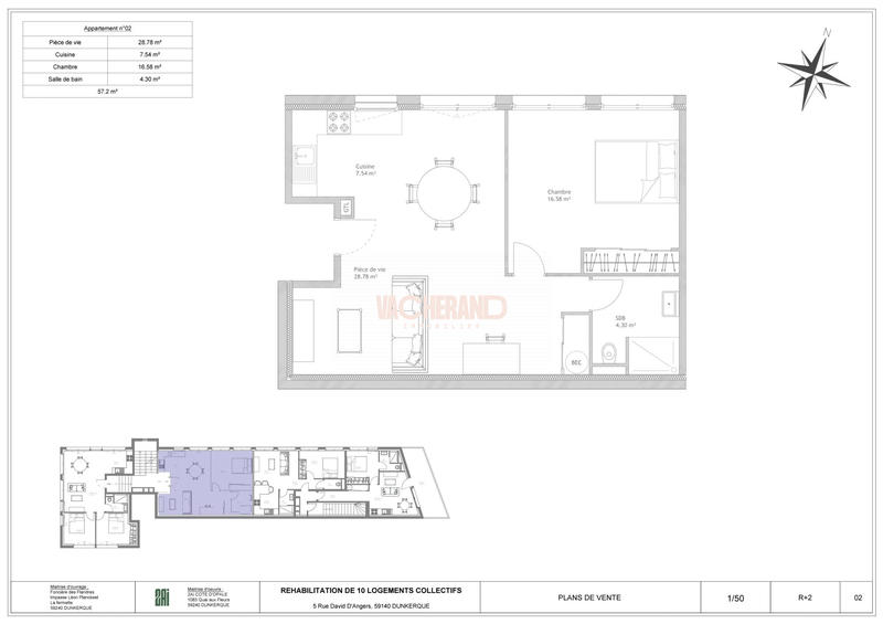 Appartement - 57 m² - 2 pièces