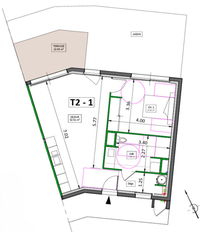Appartement - 55 m² - 2 pièces