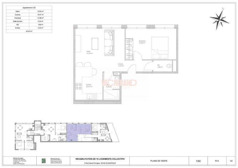 Appartement - 43 m² - 2 pièces