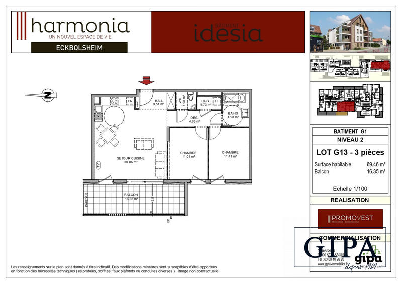 Appartement - 69 m² - 3 pièces