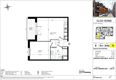 Appartement - 43 m² - 2 pièces