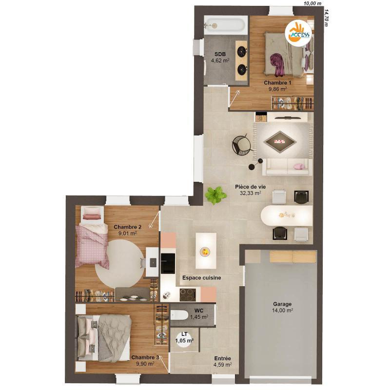 Maison - 76 m² - 5 pièces