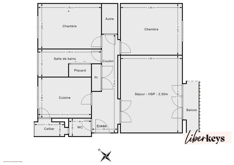 Appartement - 59 m² - 3 pièces