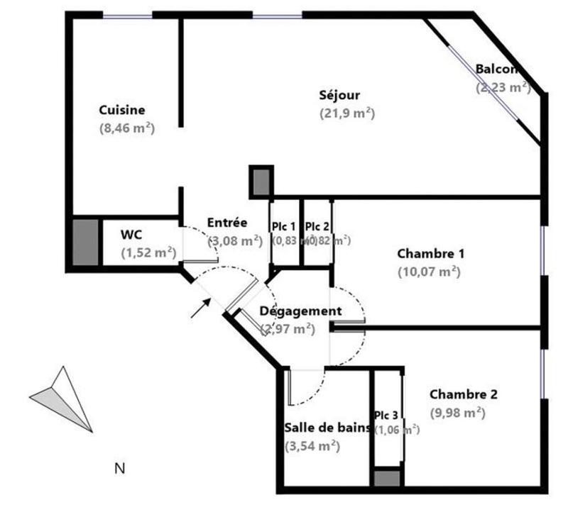 Appartement - 64 m² - 3 pièces