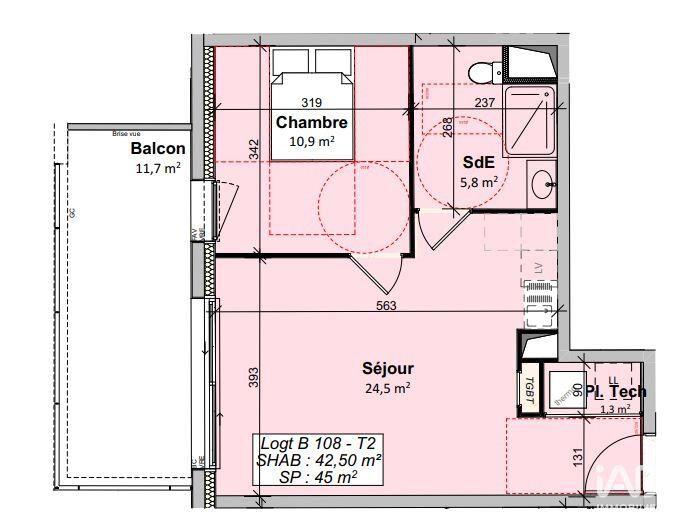 Appartement - 43 m² - 2 pièces