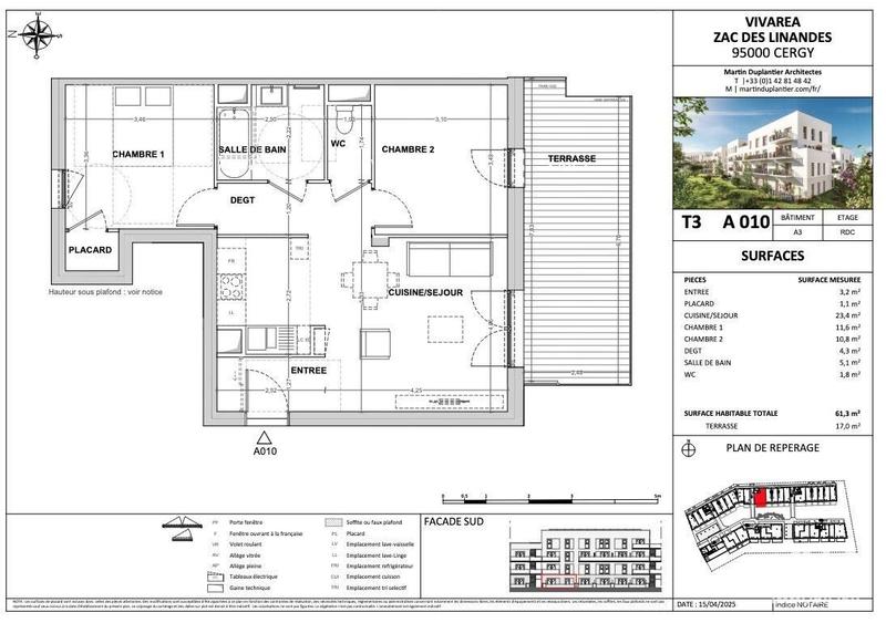 Appartement - 61 m² - 3 pièces