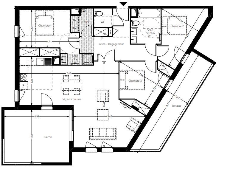 Appartement - 101 m² - 4 pièces