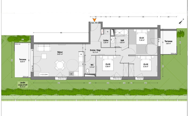 Appartement - 75 m² - 4 pièces