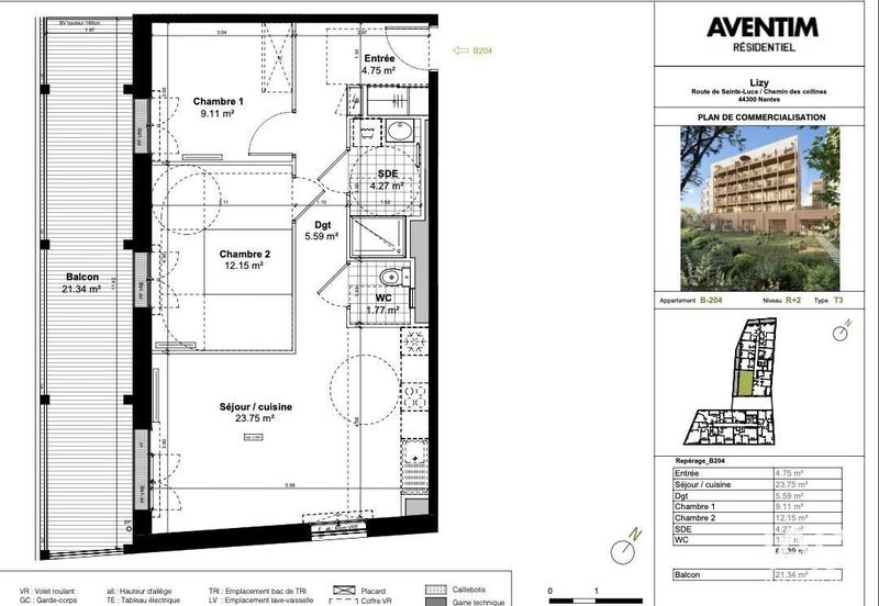 Appartement - 61 m² - 3 pièces