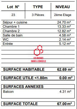 Appartement - 63 m² - 3 pièces