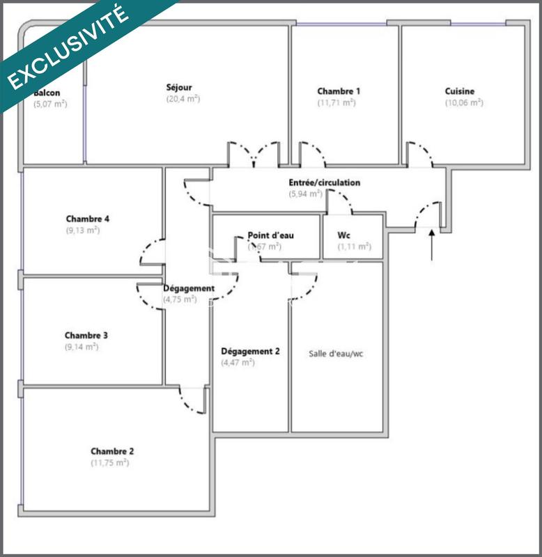 Appartement - 96 m² - 5 pièces