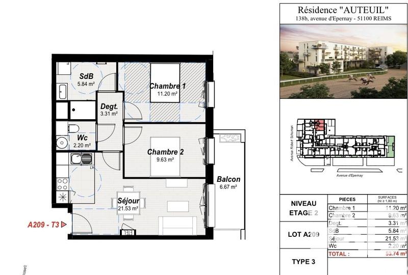 Appartement - 54 m² - 3 pièces
