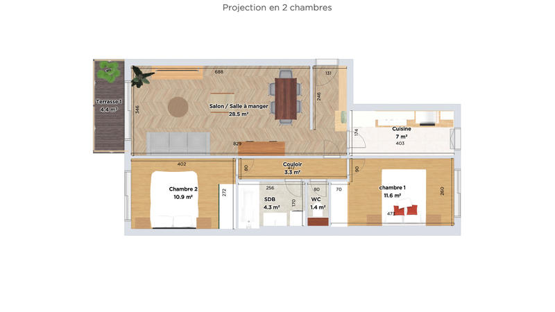 Appartement - 66 m² - 3 pièces