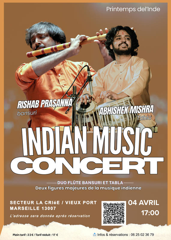 Musique indienne Rishab Prasanna (flûte Bansuri) et Abhishek Mishra (tabla).