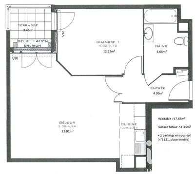 Appartement - 48 m² - 2 pièces