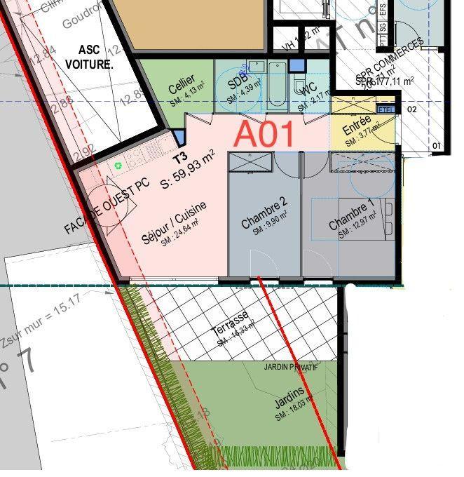 Appartement - 60 m² - 3 pièces