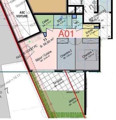 Appartement - 60 m² - 3 pièces