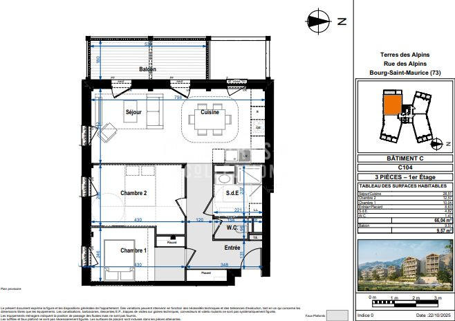 Appartement - 66 m² - 3 pièces