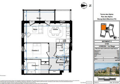 Appartement - 66 m² - 3 pièces